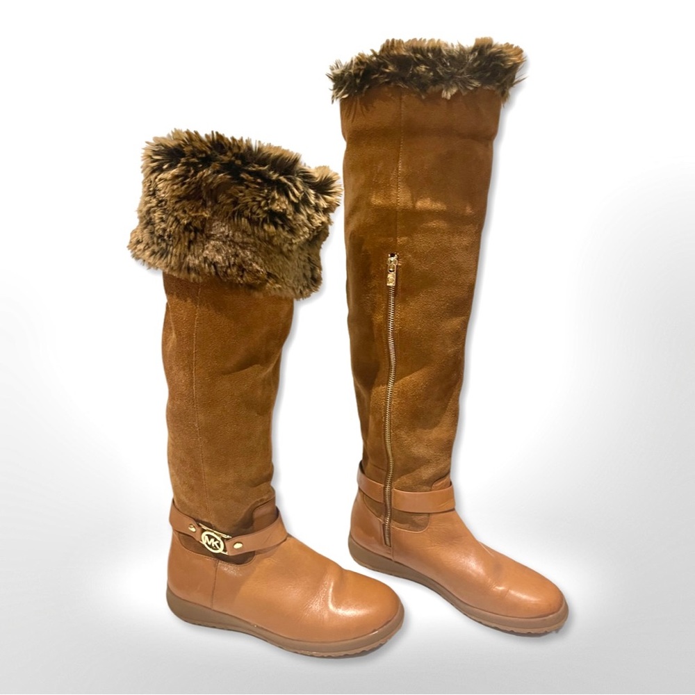 Michael Kors Alora winter tall boot leather faux fur woman zipper.